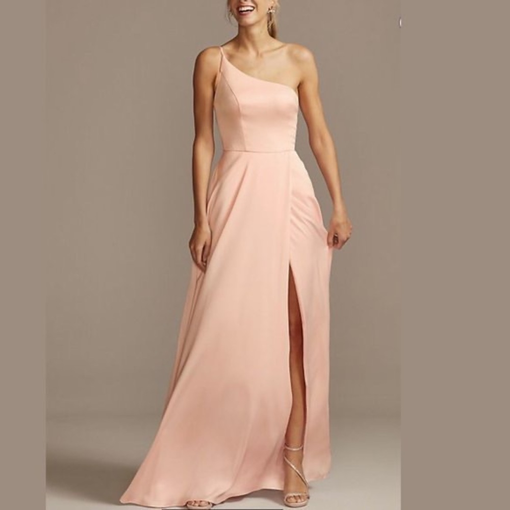 DAVID’S BRIDAL CREPE-BACK SATIN ONE-SHOULDER BRIDESMAID DRESS